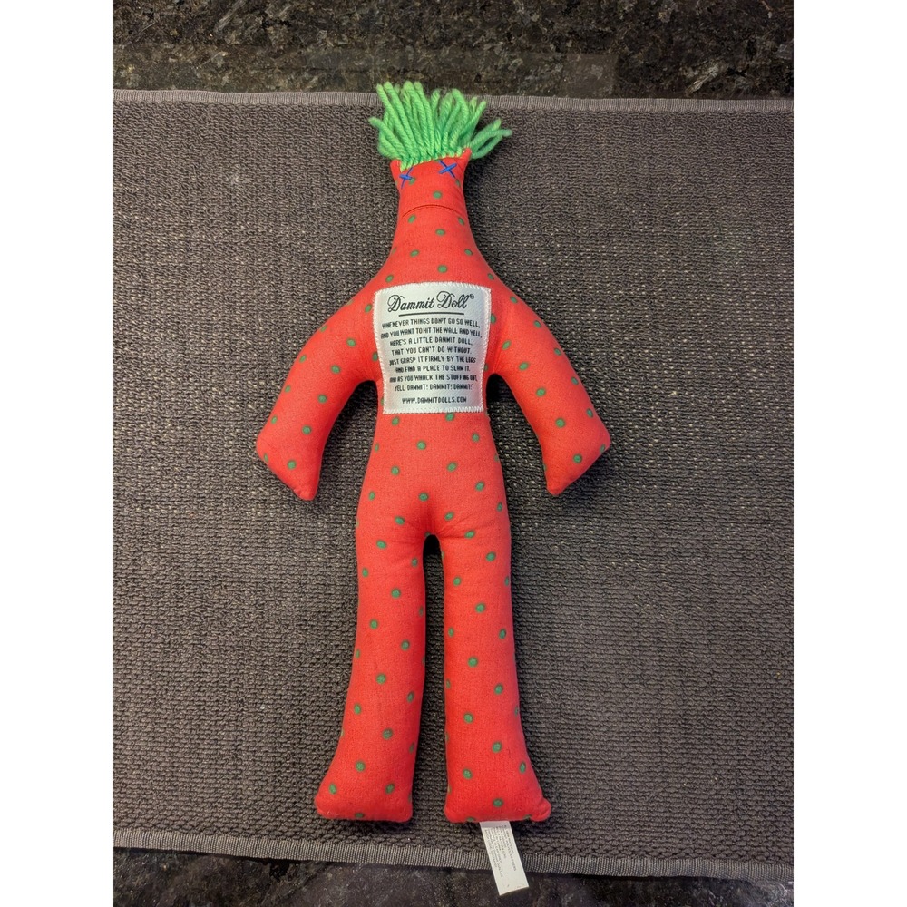 Dammit Doll Stress Relief Plush Red Green Polka Dot Yarn Hair Gag Gift